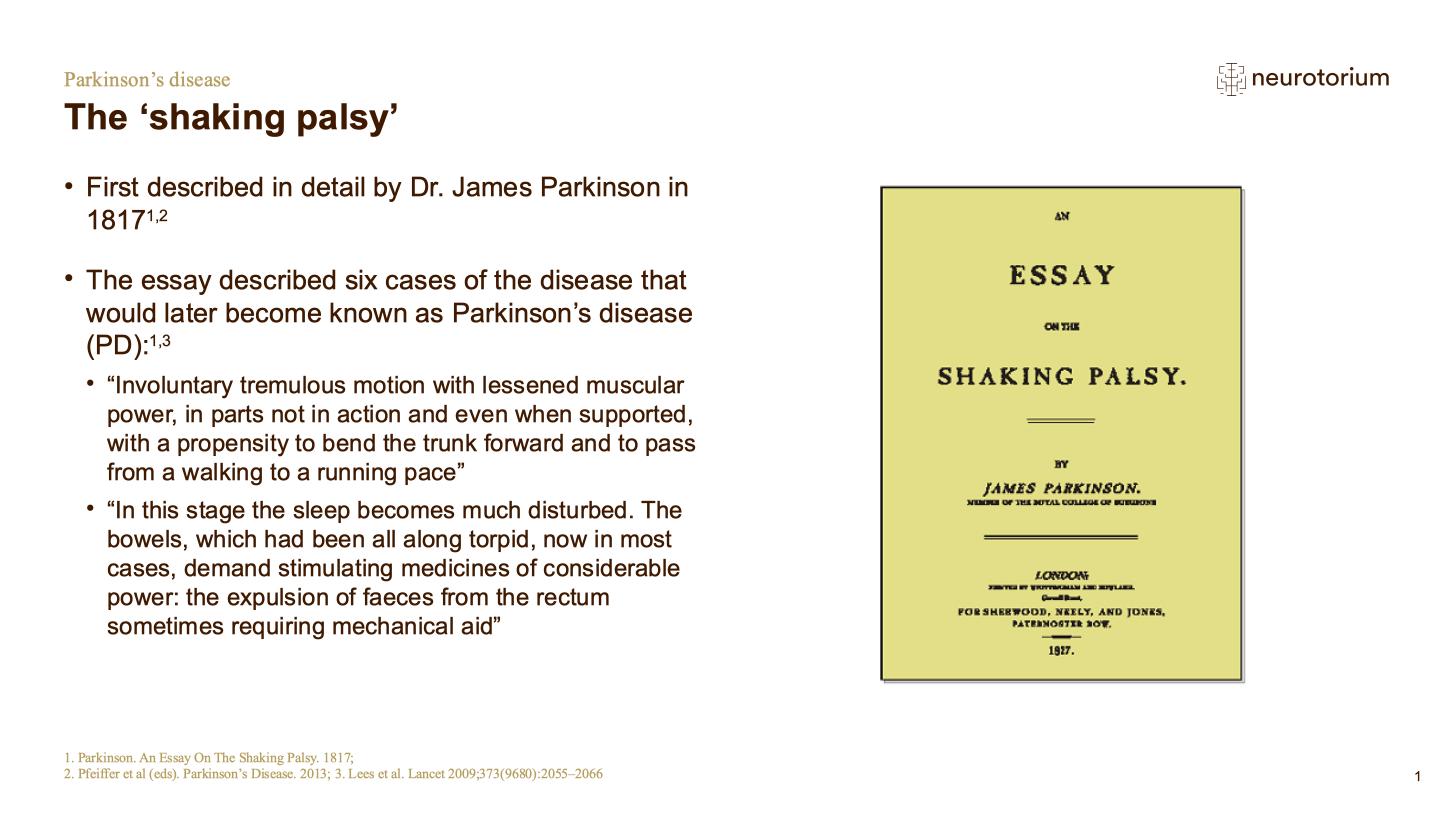Parkinsons Disease – History Definitions and Diagnosis – slide 3